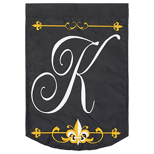 Magnolia Garden Monogram K Fleur De Lis Black Gold 18 x 13 Spun Polyester Outdoor Garden Flag