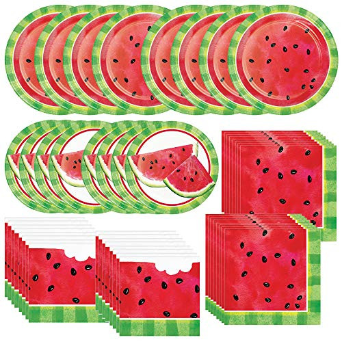 Creative Converting Watermelon Slices Dinnerware Party Bundle - Dinner  and  Dessert Plates Beverage  and  Luncheon Napkins - Summer Birthday Party Picnic Luau Family Events 4th of July