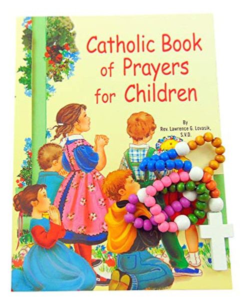 Baptism Set First Rosary and Catholic Book of Prayers for Children and Gift Bag