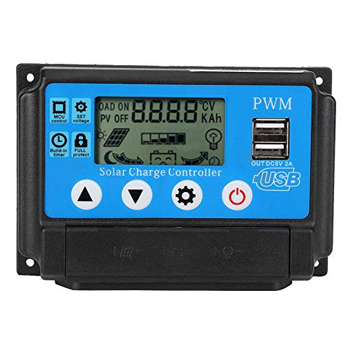 Solar Charge Controller 12-24V Solar Panel Charge Controller PWM Solar Regulator Dual USB Output Paremeter Adjustable LCD Display-10A-
