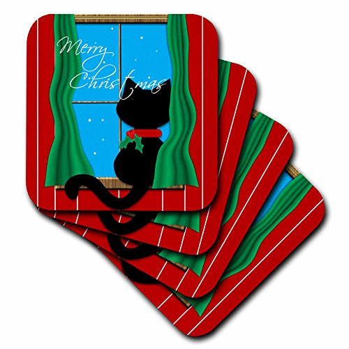 3dRose CST_155257_1 Merry Christmas Cute Black Cat in Snowy Window Soft Coasters Set of 4 3dRose CST_155257_1 Merry Christmas Cute Black Cat in Snowy Window Soft Coasters Set of 4