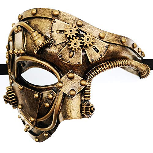 Gold Mechanical Men Venetian Mask for Masquerade Steam Punk Phantom of The Opera Vintage-Mardi Gras-Halloween-Party-Ball Prom