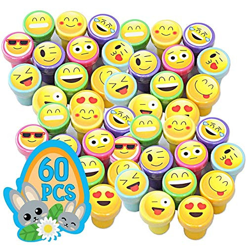 Totem World 60 Emoji Craft Stampers - Self-Inking Stamps - Perfect for Birthday Party Favors, Easter Eggs, and Stocking Stuffers