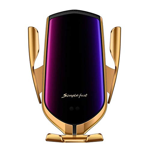 Qi Wireless Car Charger Mount Automatic Clamping Dashboard Air Vent Gravity Sensor Phone Holder -Gold-