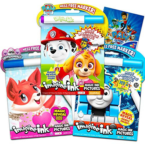 Paw Patrol Imagine Ink Coloring Book Set for Toddlers Kids -- 3 Magic Ink Books Featuring Paw Patrol, Thomas The Train, Hatchimals with Invisible Ink Pens and Stickers (Mess Free Coloring)