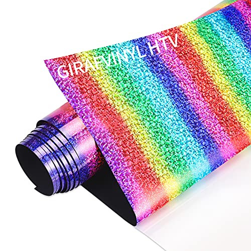 Rainbow Holographic Heat Transfer Vinyl 12 Inch by 6 Feet Iron on HTV Vinyl -Glitter Rainbow-