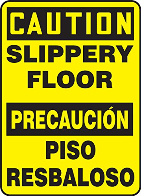 Accuform SBMSTF662VP Sign Legend"Caution Slippery Floor-PRECAUCION PISO RESBALOSO" 14" Length x 10" Width x 0.055" Thickness Plastic 14" x 10" Black on Yellow