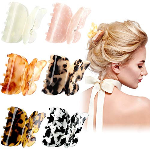 6 Pieces Butterfly Tortoise Shell Hair Clip Celluloid French Design Butterfly Tortoise Barrettes Hair Clips French Hair Claws Acetate Leopard Print Hair Clips for Thin Hair for Girls and Women