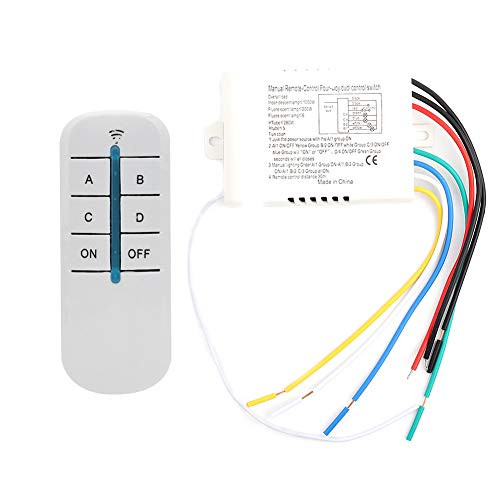 4 Way Wireless Switch and Receiver Kit - ON-Off 220V Digital Wireless Panel Switch Remote Light Switch Transmitter Remote Control Switch for House Lamp Indoor Lighting -1 switches 1 Receiver kit-