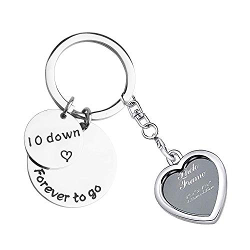 LQRI 10th Wedding Anniversary Keychain 10 Down and Forever To Go Keychain 10 Years Anniversary Key Chain 10th Wedding Anniversary Gift for Him or Her -silver- -photo keychain-