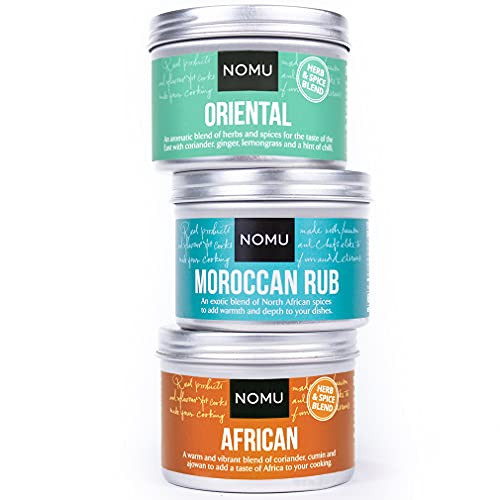 NOMU Rub Afri Asia Trio Set - African Oriental and Moroccan Seasonings -3-pack- - Premium Blends of Herbs and Spices - No MSG or Preservatives NOMU Rub Afri Asia Trio Set - African Oriental and Moroccan Seasonings -3-pack- - Premium Blends of Herbs and Spices - No MSG or Preservatives