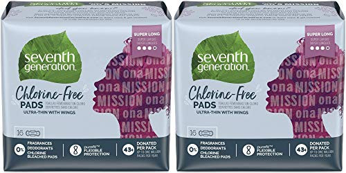 Seventh Generation - Chlorine Free Ultra-thin Pads Super Long With Wings - 16 Pads -2 Pack-