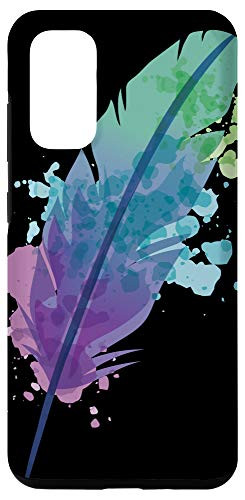 Galaxy S20 Colorful Pattern Watercolor Teal Feathers and Paint Splatter Case