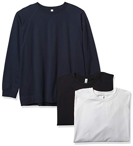 Marky G Apparel Men's French Terry Raglan Long Sleeve Crewneck T-Shirt -Pack of 3- White-Black-Midnight Navy Medium