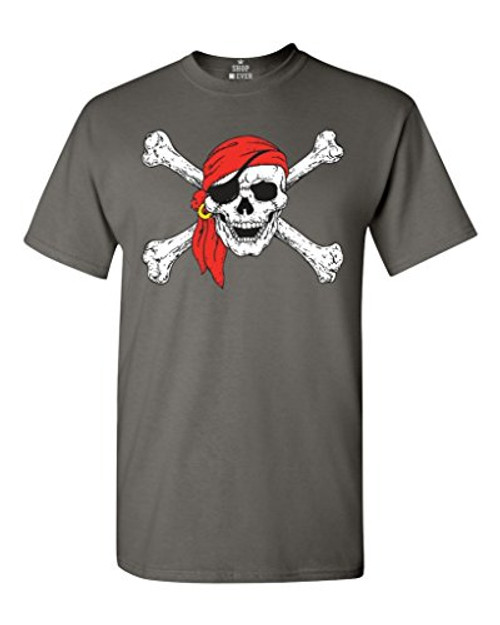 shop4ever Pirate Skull  and  Crossbones T-Shirt Pirate Flag Shirts Large Charcoal 11224