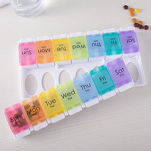 7 Days AM PM Pill Organizer - 2 Times a Day Large Weekly Pills Case  FOUJITA Weekly Pill Organizer 2 Times A DayRainbow Color
