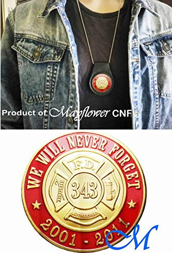 Mayflower CNF Coin  and Leather Holder - We Will Never Forget Our Fallen Firefighters from 911 Terrorist Attacks - Salute to Our Heroes United We Stand