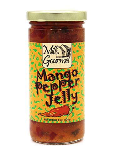 Mills Gourmet Mango Pepper Jelly - Bursting with Flavors of Mildly Spicy Jalapenos and Delicious Tangy Mango - All Natural and Fresh Ingredients - Made with Real Fruit and Veggies - 8 oz Jar -224 g-
