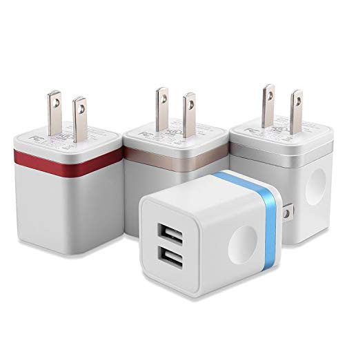 LEEKOTECH USB Wall Charger, 4-Pack 2.1A/5V USB Plug Dual Port Charging Block Power Adapter USB Charger Block Cube Compatible with Phone XR Xs Max X 8 7 6 6S Plus, Samsung S9 S8, Moto, Android, More LEEKOTECH USB Wall Charger, 4-Pack 2.1A/5V USB Plug Dual Port Charging Block Power Adapter USB Charger Block Cube Compatible with Phone XR Xs Max X 8 7 6 6S Plus, Samsung S9 S8, Moto, Android, More