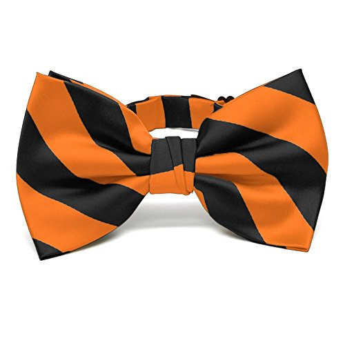 TieMart Striped Bow Tie -Orange and Black-