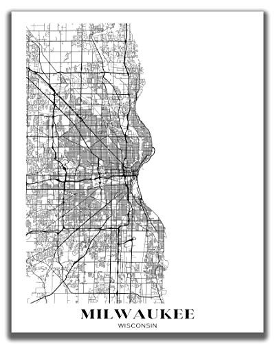 Milwaukee Wisconsin Map Wall Art - 11x14" UNFRAMED Print - Modern Minimal Black And White Milwaukee WI Wall Decor - Wisconsin Gifts For Women And Men Souvenirs Poster