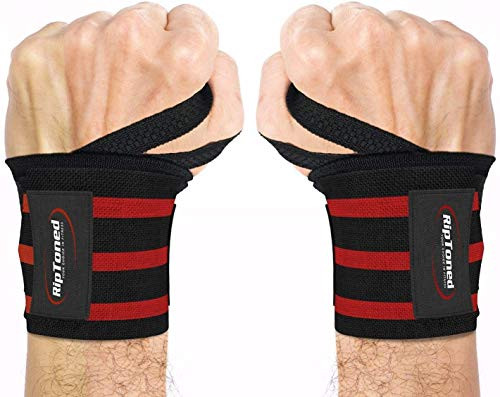 Rip Toned Wrist Wraps - 18" Professional Grade with Thumb Loops - Wrist Support Braces - Men  and  Women - Weight Lifting Crossfit Powerlifting Strength Training -Red  Stiff-