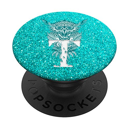 Teal Turquoise Ocean Blue Owl Bird Initial Letter T Monogram PopSockets Grip and Stand for Phones and Tablets