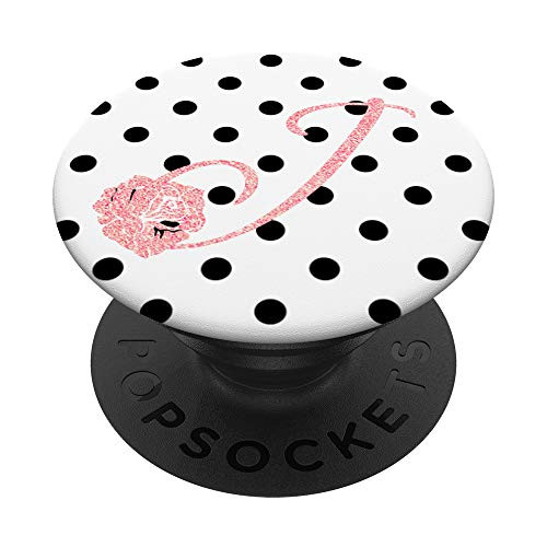 Rose Pink Monogram Initial Letter J on Polka Dot Girls Women PopSockets Grip and Stand for Phones and Tablets