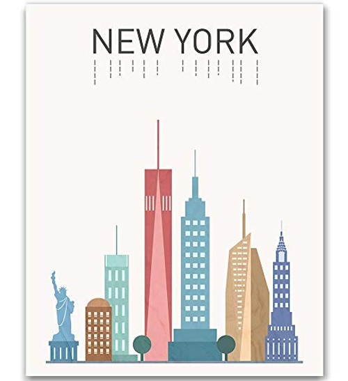 New York Print New York Art New York Poster New York Landmark Print New York Map Wall Art New York Buildings New York Famous Building NYC Art Gift Idea Unframed 8x10