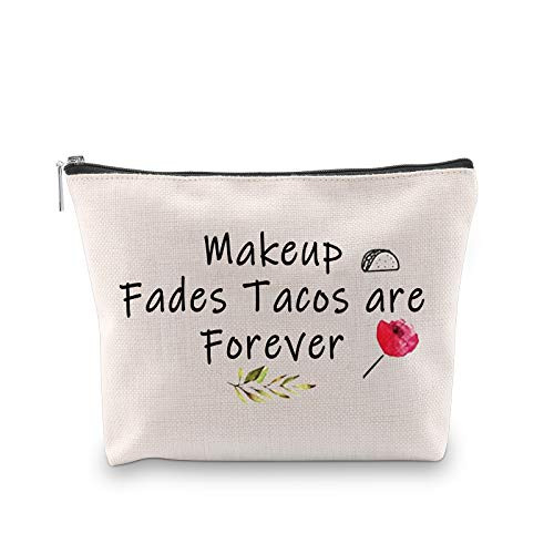 POFULL Makeup Cosmetic Bags for Women Taco Lover Gifts Makeup Fades Tacos are Forever Makeup bag -Tacos Makeup bag-