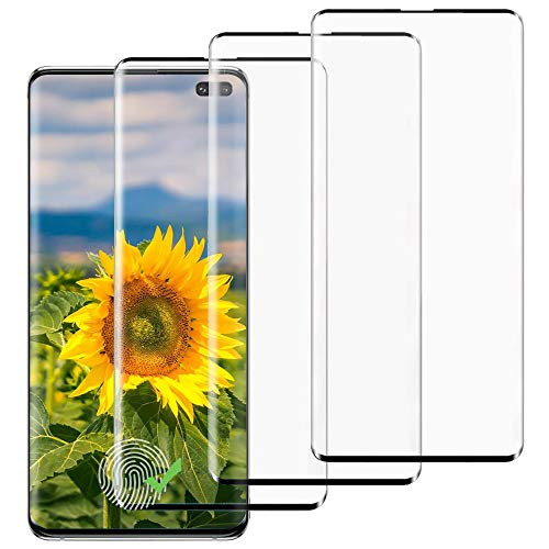 -3 pack- Galaxy S10 Plus Screen Protector 9H Tempered Glass No Bubbles 3D Curved Support Fingerprint Unlock HD Glass Screen Protector for Samsung Galaxy S10 Plus - S10  plus -6.4 Inch-