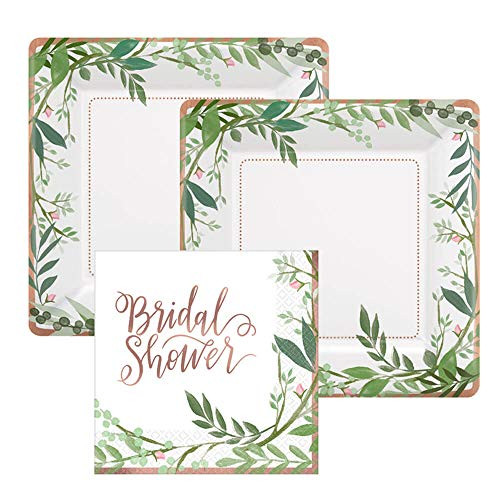 Rose Gold Foil Bridal Shower Paper Dessert Plates and Paper Napkins, 16 Servings, Bundle- 3 Items