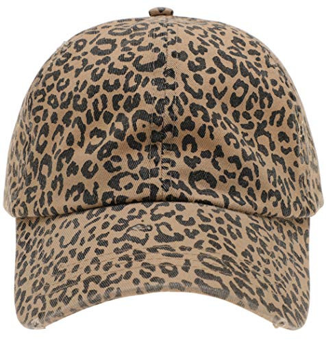 MIRMARU Baseball Dad Hat Vintage Washed Cotton Low Profile Embroidered Adjustable Baseball Caps -Distressed Leopard Brown-