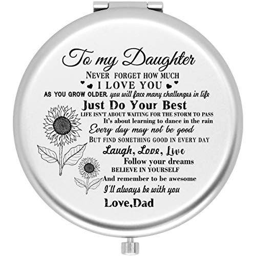 Onederful Daughter Gifts Travel Compact Pocket Mirror for Daughter from Dad Christmas Birthday Graduate Gifts Ideas for Daughter -to My Daughter Never Forget That just do Your Best -Silver-