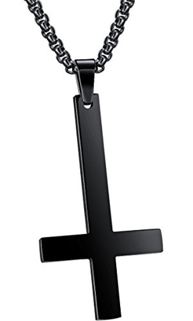 LineAve Men's Stainless Steel Upside Down Inverted Cross Pendant Necklace Black Color 3d0082 LineAve Men's Stainless Steel Upside Down Inverted Cross Pendant Necklace Black Color 3d0082