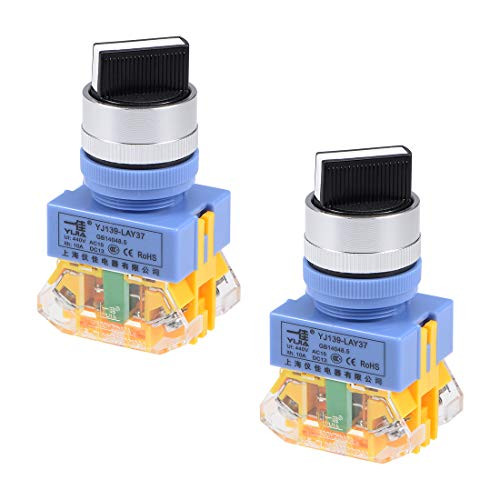 uxcell Rotary Selector Switch 2 Positions 2NO Self-Lock Latching AC 440V 10A 22mm Panel Mount Set of 2