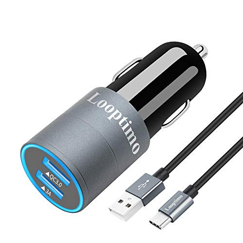 Rapid USB C Car Charger Adapter Compatible for Samsung Galaxy S21-S20 -Ultra-Plus-S10 plus-S10-S10e-S9-S8 Note 20-ultra-10-9- 8 18w Dual-Port Quick Charge 3.0 Fast Charging Type C Cable 6.6FT