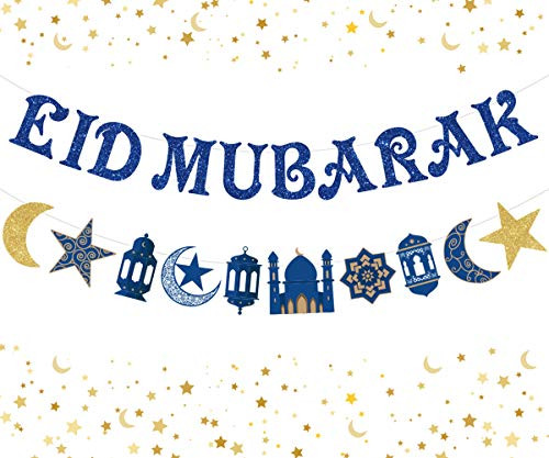 JOYMEMO Eid Mubarak Banner Decoration Blue Glitter Star and Moon Garland Ramadan Hajj Mubarak Decorations for Home Table Muslim Islamic Party Decoration Ramadan Kareem Party Supplies 2 Pack JOYMEMO Eid Mubarak Banner Decoration Blue Glitter Star and Moon Garland Ramadan Hajj Mubarak Decorations for Home Table Muslim Islamic Party Decoration Ramadan Kareem Party Supplies 2 Pack