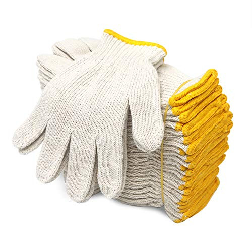 EvridWear Cotton Polyester String Knit Shell Safety Protection Work Gloves for Painter Mechanic Industrial Warehouse Gardening Construction Men  and  Women 12 Pairs no Dots Small Size