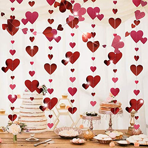 66 Ft Red Love Heart Garland Hanging Double Sided Glitter Metallic Paper Streamer Banner for Valentine's Day Decoration Anniversary Bachelorette Engagement Wedding Bridal Shower Party Supplies5 Packs
