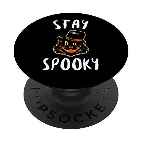 Stay Spooky - Cute and Funny Halloween Black Cat in Hat PopSockets Grip and Stand for Phones and Tablets