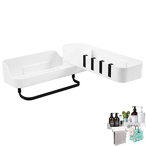 Adhesive Rotating Bathroom Shelf Shower Caddy Expandable Wall Mount Storage Rack Organizer Shower Shelf Shampoo Spices Holder with Clear Adhesive No Drilling Use for Kitchen Shower Room Bathroom