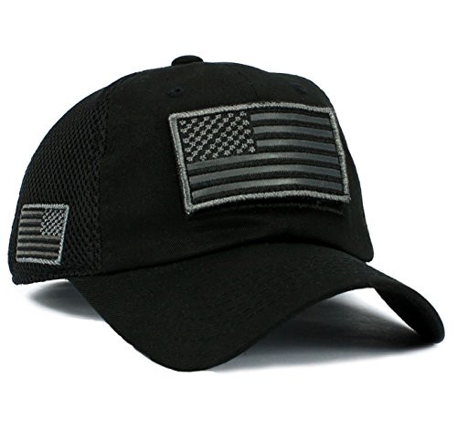 Military Imagine USA Flag Hat Black Detachable Patch Micro Mesh Tactical Cap