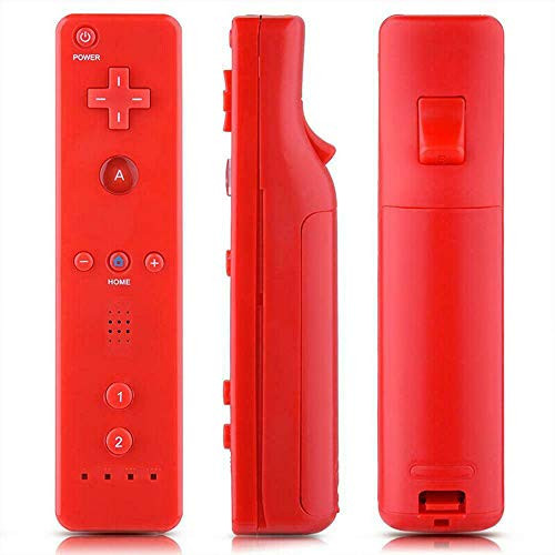 Wireless Motion Remote Controller Gamepad Joystick for Nintendo Wii-Wii U w-Silicone Case  and  Hand Strap -Red Without Motion Plus-