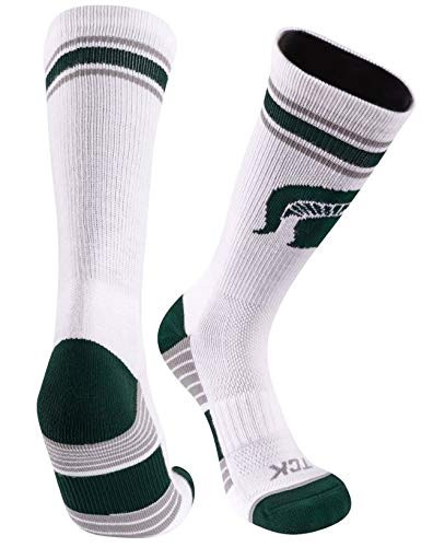 TCK Michigan State Spartans Crew Socks Greekster -Medium White-Green-Grey-
