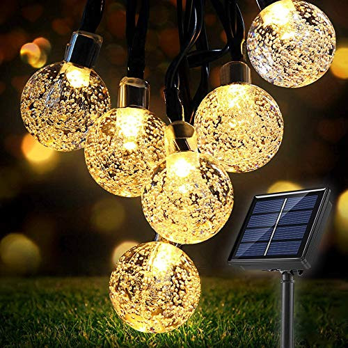Solar String Lights Outdoor 50 LED 23 Feet Crystal Globe Lights with 8 Lighting Modes Waterproof Solar Powered Patio Lights Decorative Lighting for Garden Wedding Yard Christmas