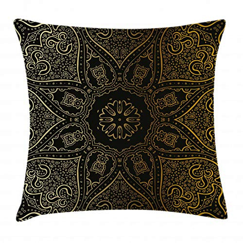 Ambesonne Mandala Throw Pillow Cushion Cover Large Flower Harmony Theme Elements Decorative Square Accent Pillow Case 18" X 18" Pale Yellow