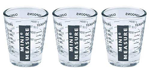 Kolder Mini Measure Heavy Glass 20-Incremental Measurements Multi-Purpose Liquid and Dry Measuring Shot Glass Black Set of 3