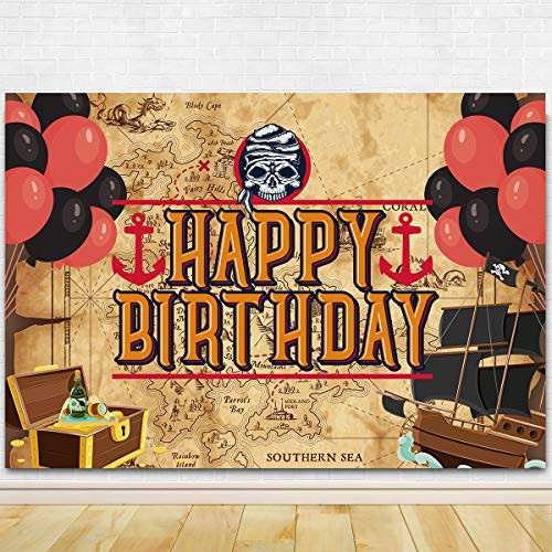 Pirate Theme Party Photography Backdrop - Pirate Nautical Treasure Map Bday Birthday Party Background Cake Table Birthday Outside Yard Indoor Outdoor Decorations 71 x 49 inch