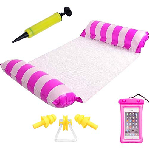 Teelishly Inflatable Water Hammock Pool Float Lounger Swimming Pool Float Chair Multiuse Pool Hammock Addle Lounge Chair Hammock Drifter Water Hammock Lounge for Adults Pool or Beach-Pink-
